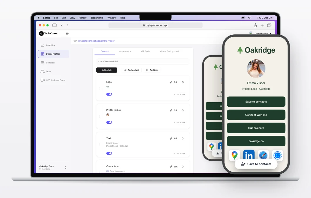 Profiel bouwen in het TapToConnect-platform