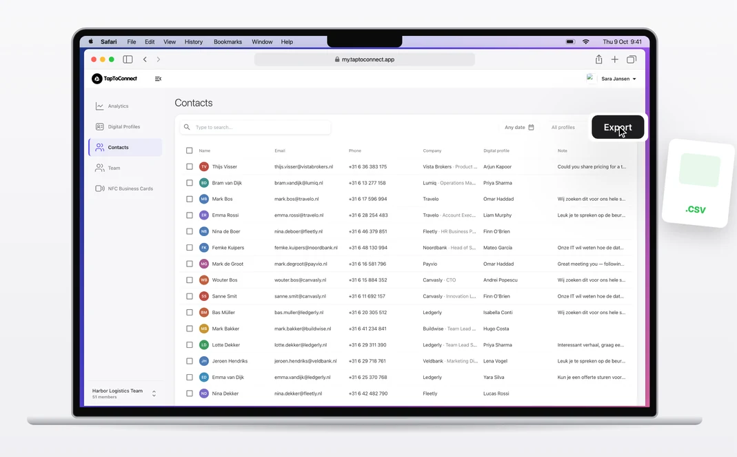 Contacten exporteren naar je CRM