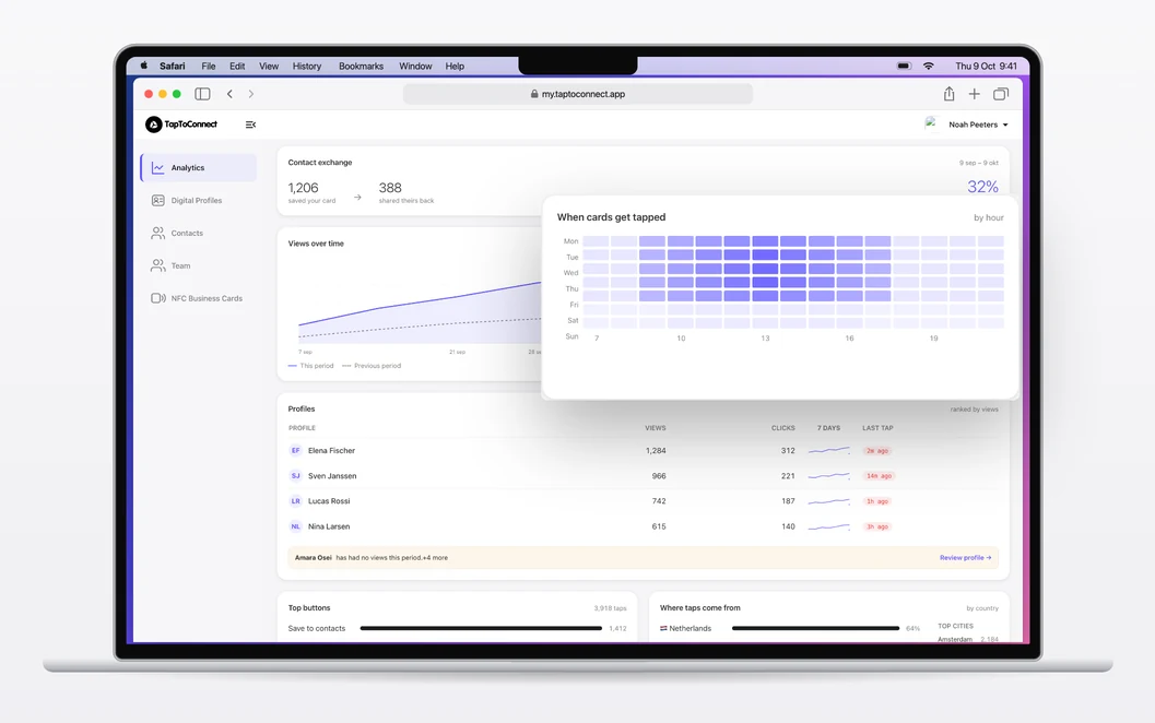Het TapToConnect-platform op laptop en telefoon